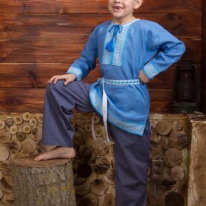 Детская рубаха "Этно" синяя