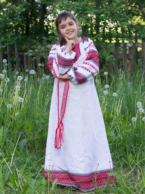Детское платье "Этно" бело-красное