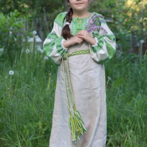 Детское платье "Этно" небелёно-зелёное