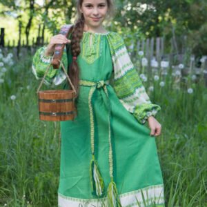 Детское платье "Этно" зелёно-белое