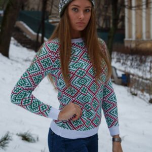Джемпер белый с зелёным (женский) славянские свитера