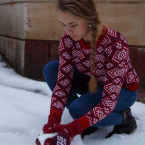 Джемпер красный (женский) славянские свитера
