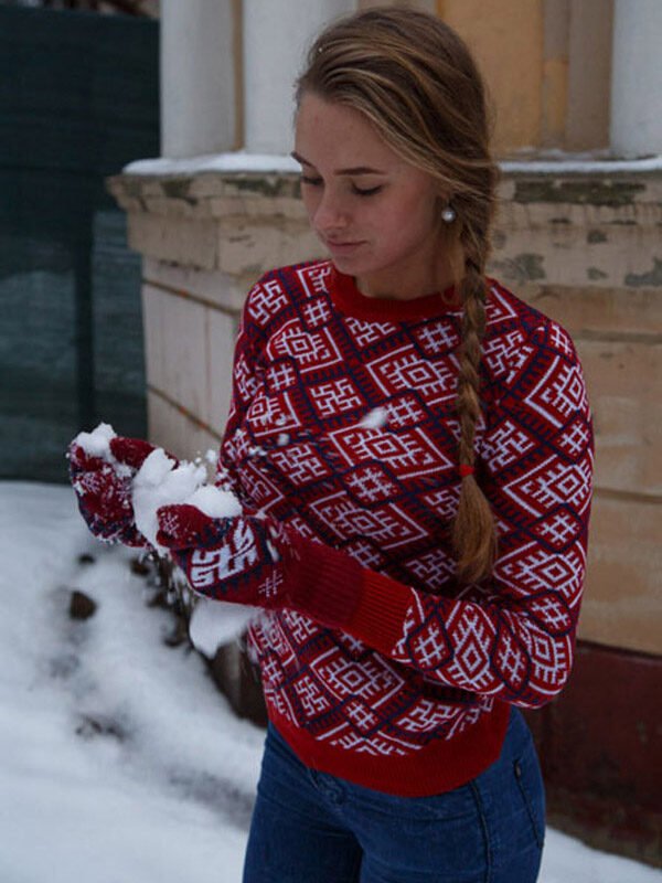 Джемпер красный (женский) славянские свитера