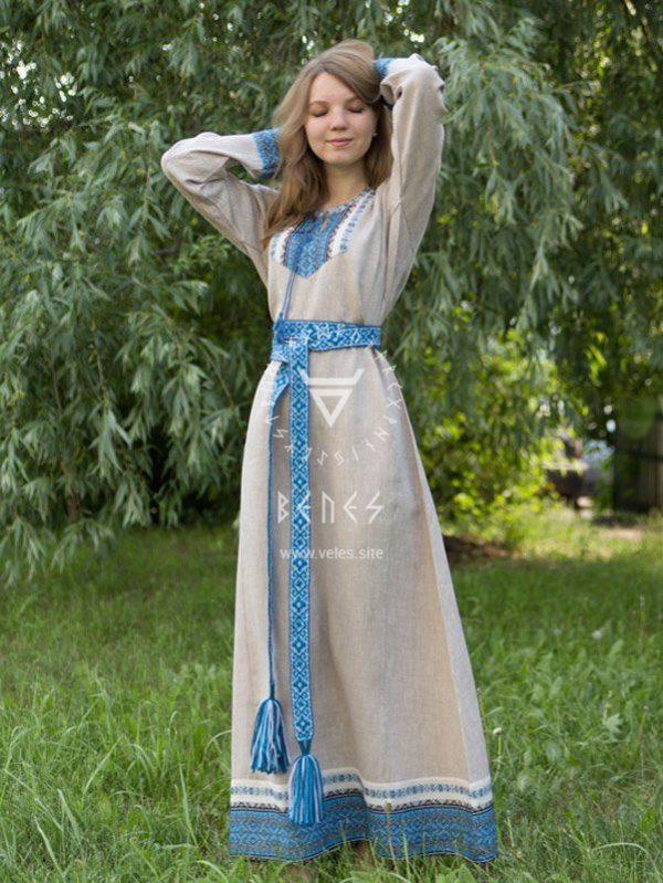 Платье "Берегиня" небелёно-голубое
