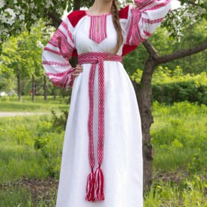 Платье "Этно" бело-красное