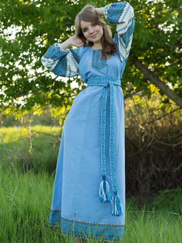 Платье "Этно" голубое