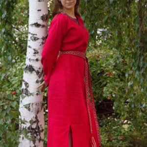 Платье-рубашка красное