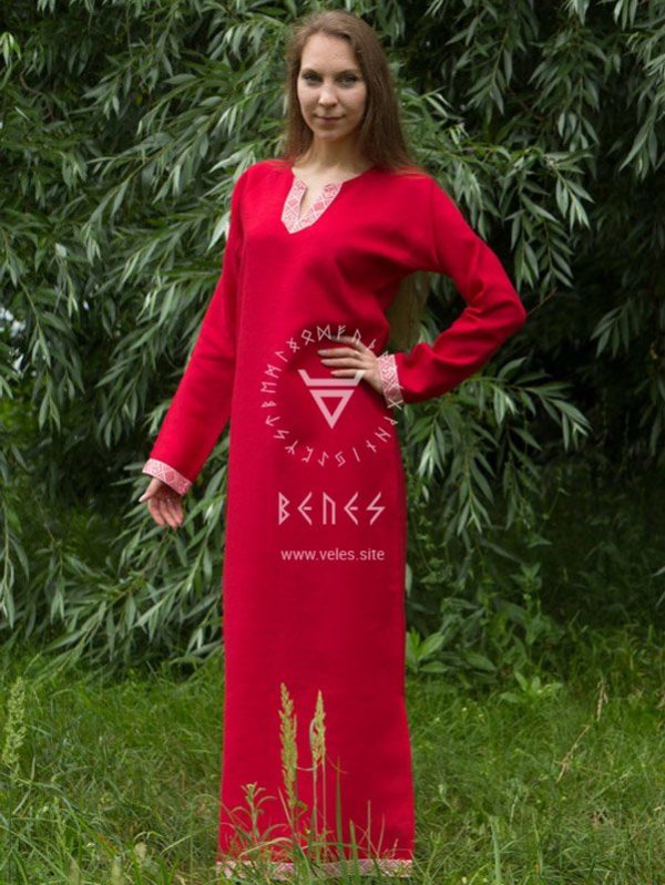 Платье-рубашка "Одолень Трава" красное