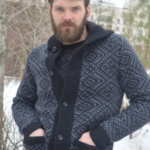 Кардиган с капюшоном, серый с чёрным (мужской)