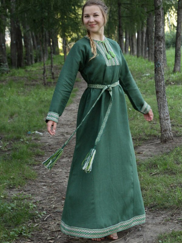 Платье "Берегиня" тёмно-зелёное