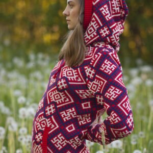 Толстовка красная (женская) славянские свитера