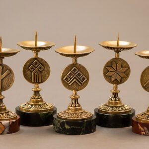 Подсвечник со славянскими символами на камне