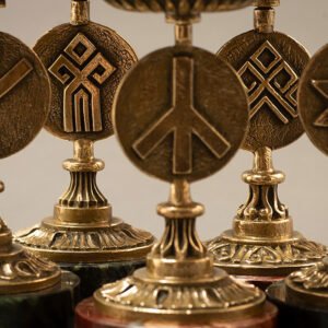 Подсвечник со славянскими символами на камне