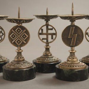 Подсвечник со славянскими символами на камне